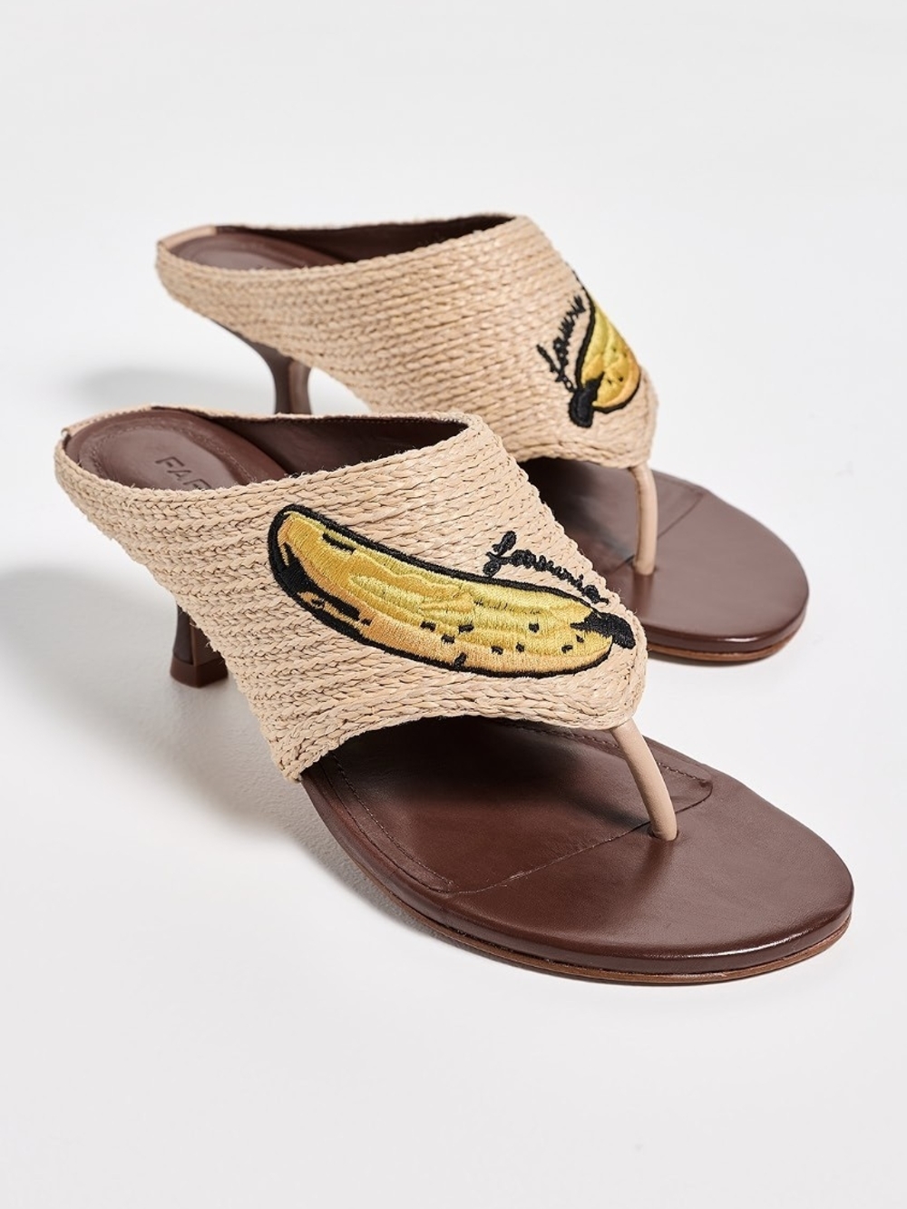 FARM Rio Raffia Embroidered Icons Kitten Heels Banana Sandals NEW 7.5